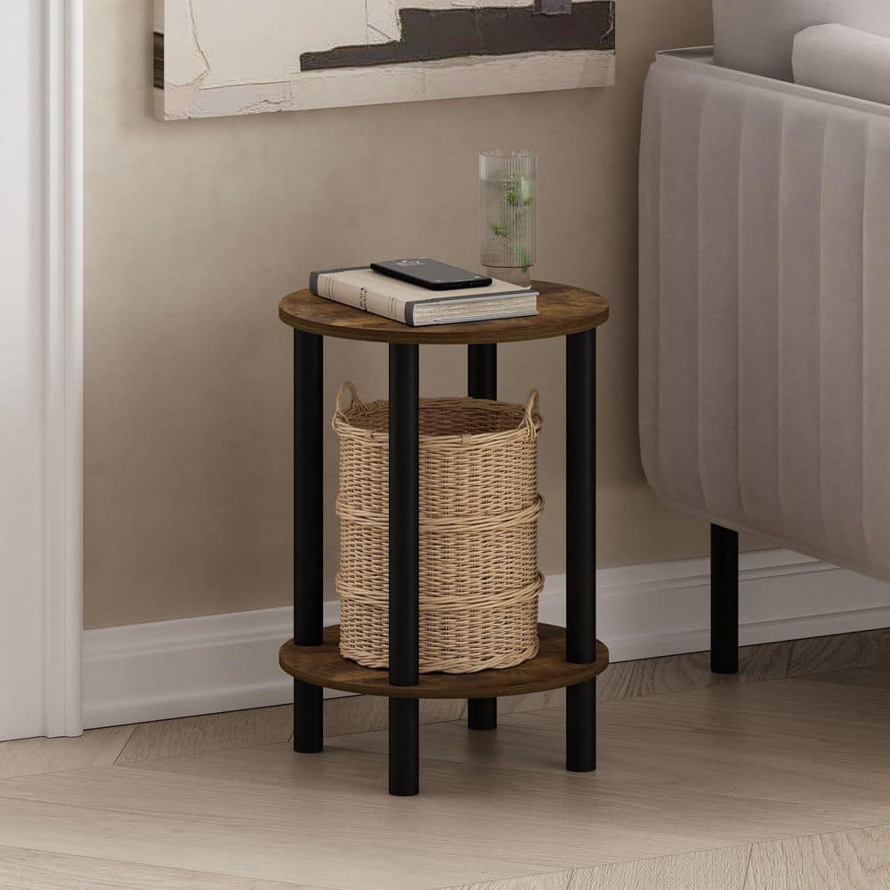 Furinno Turn-N-Tube 13.19 in. Amber Oak/BlackRoundWood End Table