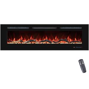 72 in. Electric Fireplace Inserts, Wall Mounted with 13 Flame Colors, Thermostat in Black