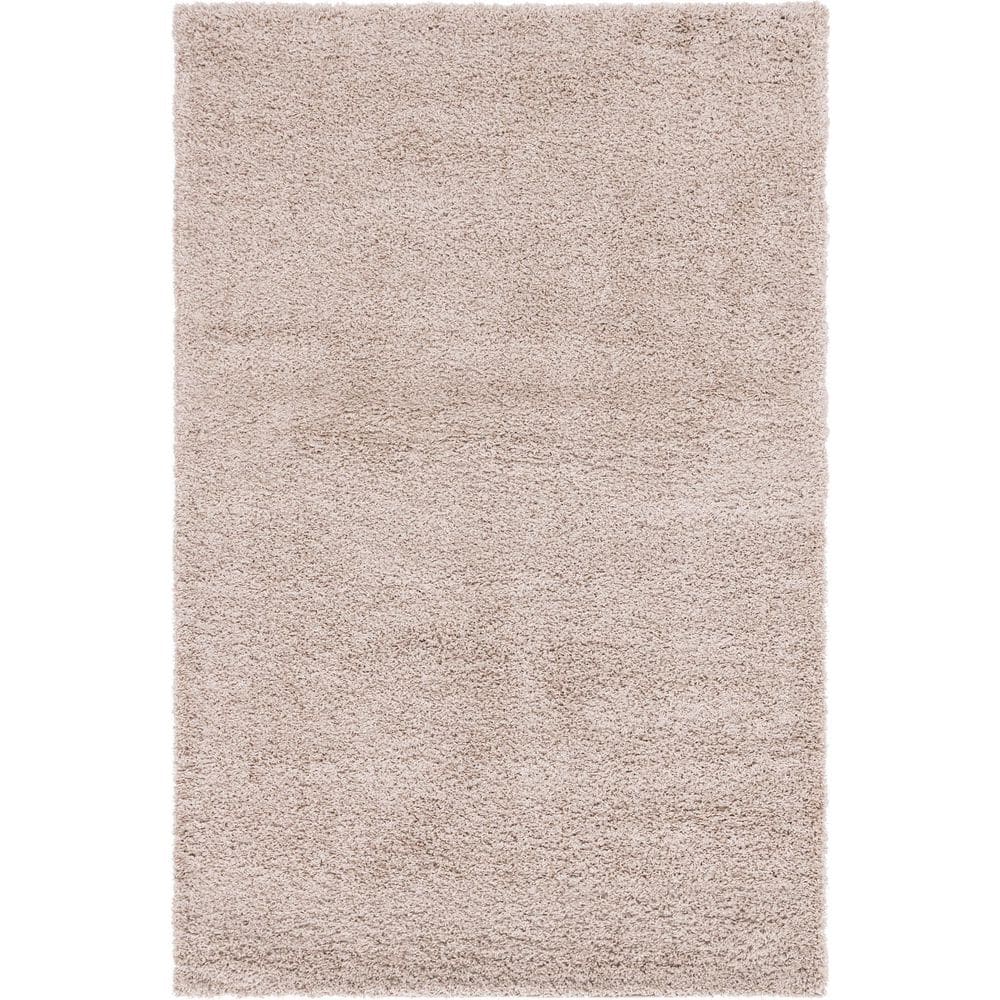 Taupe 6' x 9' Rectangular Shag Synthetic Area Rug