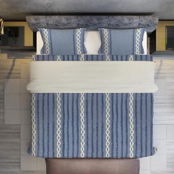 Unbranded Polperro 3-Piece Blue Novelty 100% Cotton Queen Duvet Cover Set with Pillow Sham