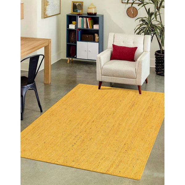 Braided Jute Dhaka Yellow 8' 0 x 10' 0 Area Rug