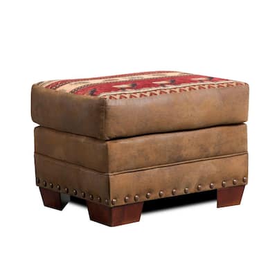 Sierra Lodge Rustic Tapestry Ottoman with Nail Head Accents