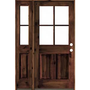 50 in. x 80 in. Alder Left-Hand/Inswing 4-Lite Clear Glass Red Mahogany Stain Wood Prehung Front Door/Left Sidelite