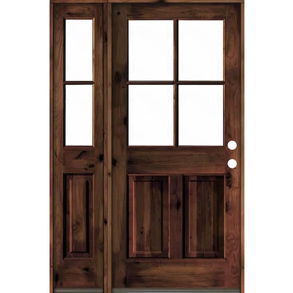 Krosswood Doors 50 in. x 80 in. Alder Left-Hand/Inswing 4-Lite Clear Glass Red Mahogany Stain Wood Prehung Front Door/Left Sidelite