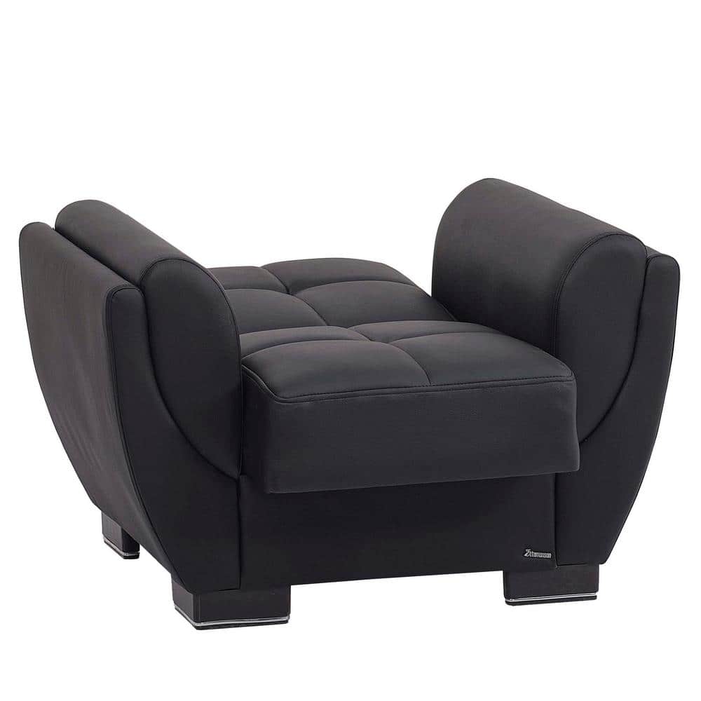 Black convertible armchair converted into a sleeper