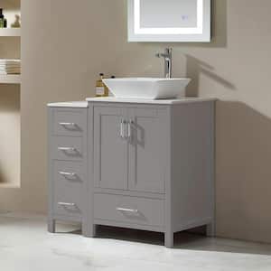 36 in. W x 22 in. D x 38.7 in . H Freestanding Bath Vanity in Gray with White Engineer Stone Top with White Vessel Sink
