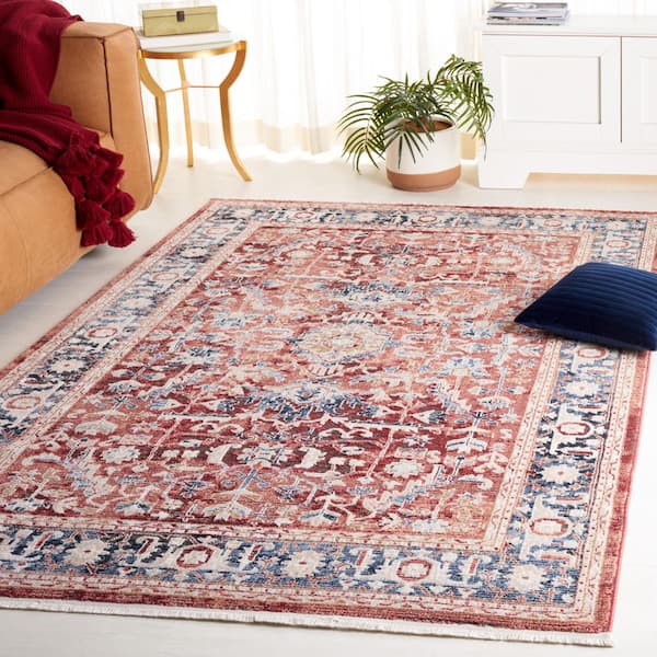 Rosewood 5 ft. x 8 ft. Blue/Red Ornate Border Area Rug