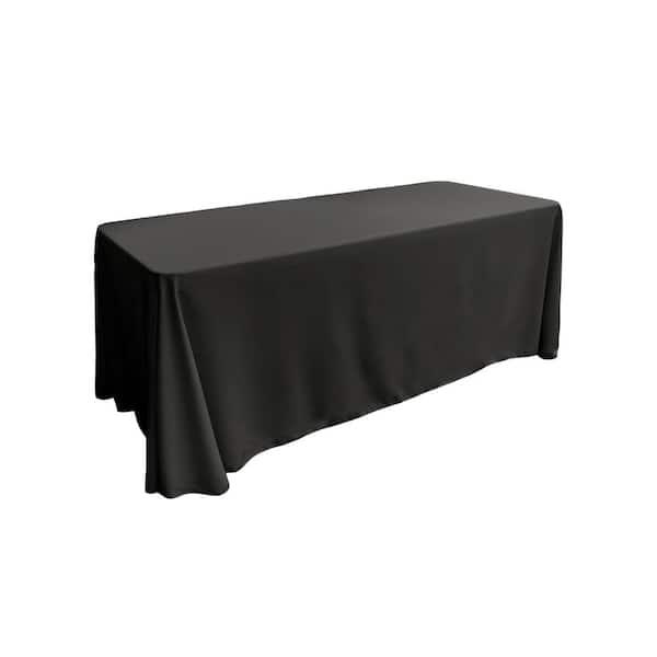 90 in. x 132 in. Black Polyester Poplin Rectangular Tablecloth