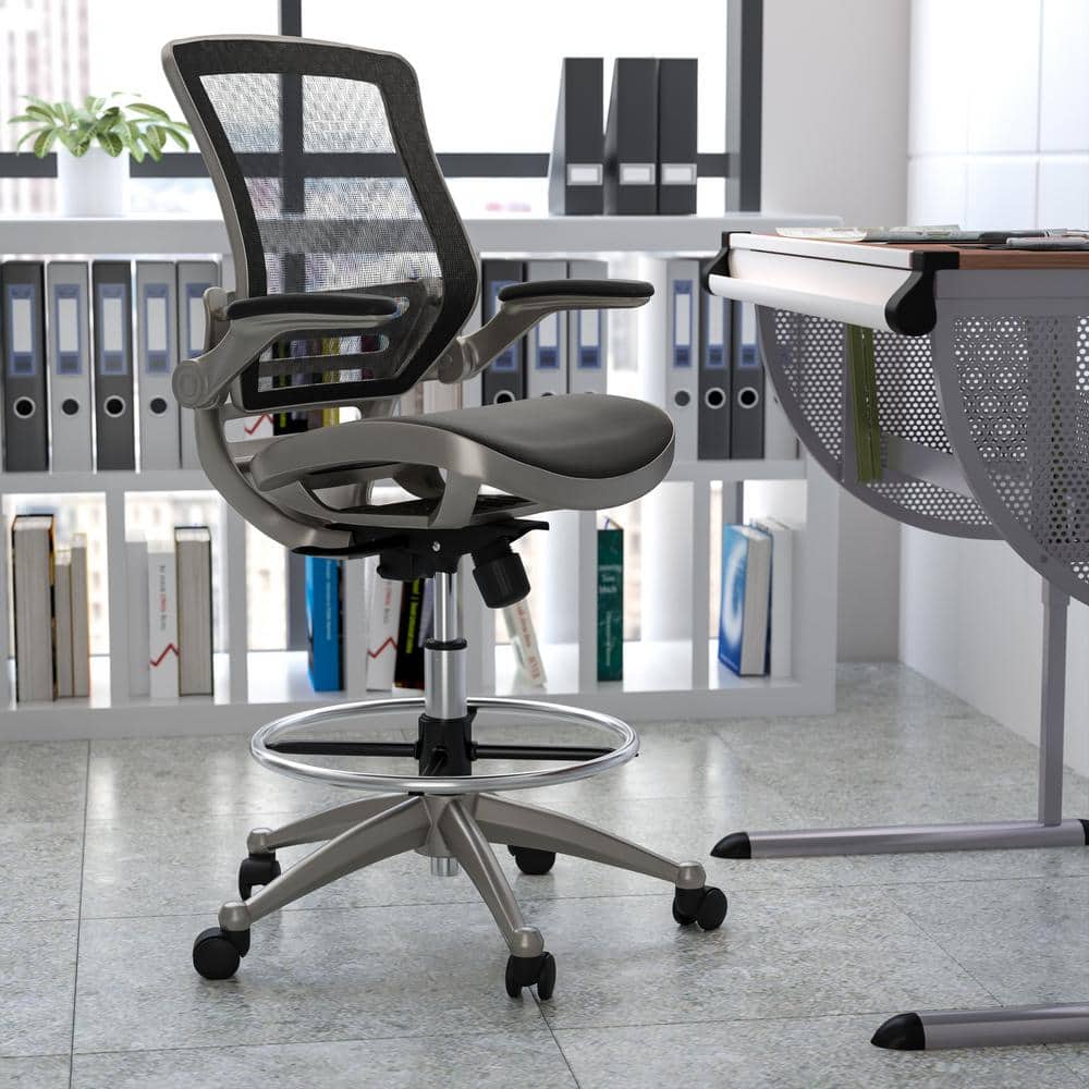 Black/Silver Waylon Mid-Back Swivel Office Chair with Adjustable Foot Ring, Ergonomic Mesh Executive Chair with Armrests