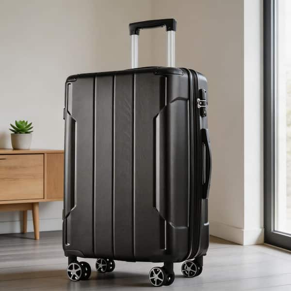 LIVACA 2-Piece Black ABS Plastic Hardshell Expandable Spinner