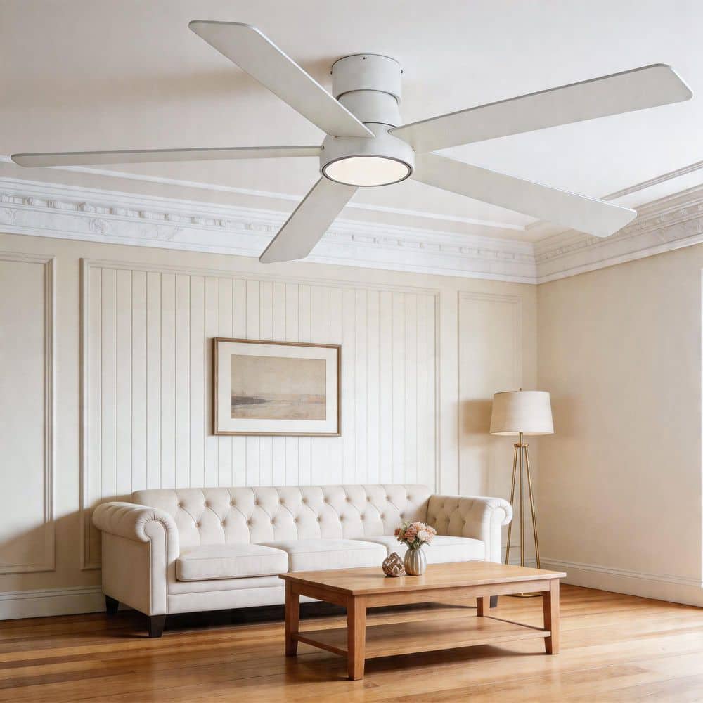 60 in. Indoor Low Profile Matte White Dimmable LED 6-Speed Flush Mount Standard Ceiling Fan with Lights for Living Room price history on PriceWatchPro