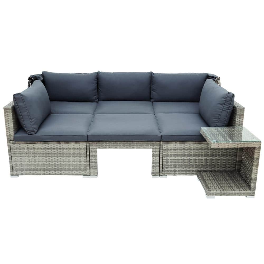 Gray Wicker Outdoor Chaise Lounge Daybeds with Gray Cushions