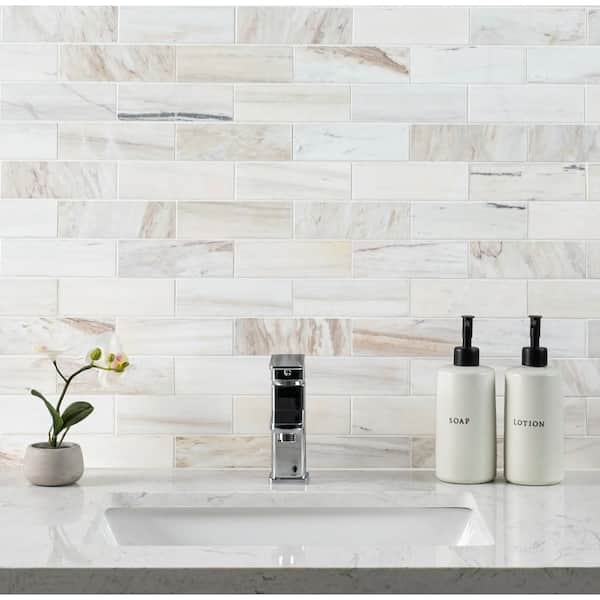 Angora Subway 12 in. x 12 in. Polished Marble Mesh-Mounted Mosaic Floor and Wall Tile (9.7 sq. ft. /case)