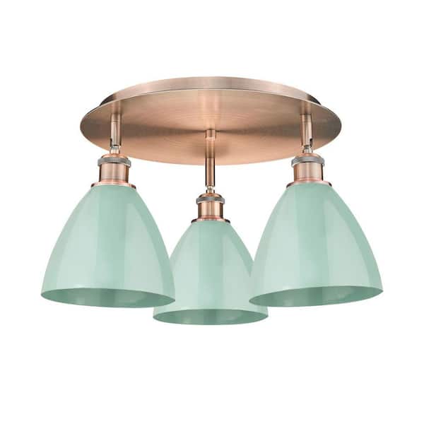 Ballston Dome 19.25 in. 3-Light Antique Copper Industrial Flush Mount Shade
