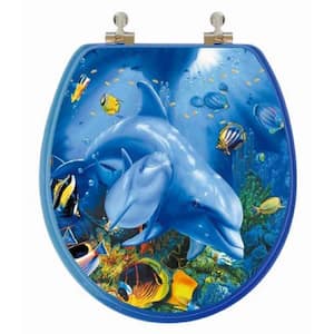 3D Ocean Series Round Closed Front Toilet Seat in Blue