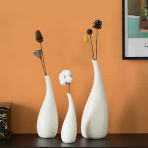 White Contemporary Unique Teardrop Shaped Ceramic Table Vase Flower Holder (Set of 3)