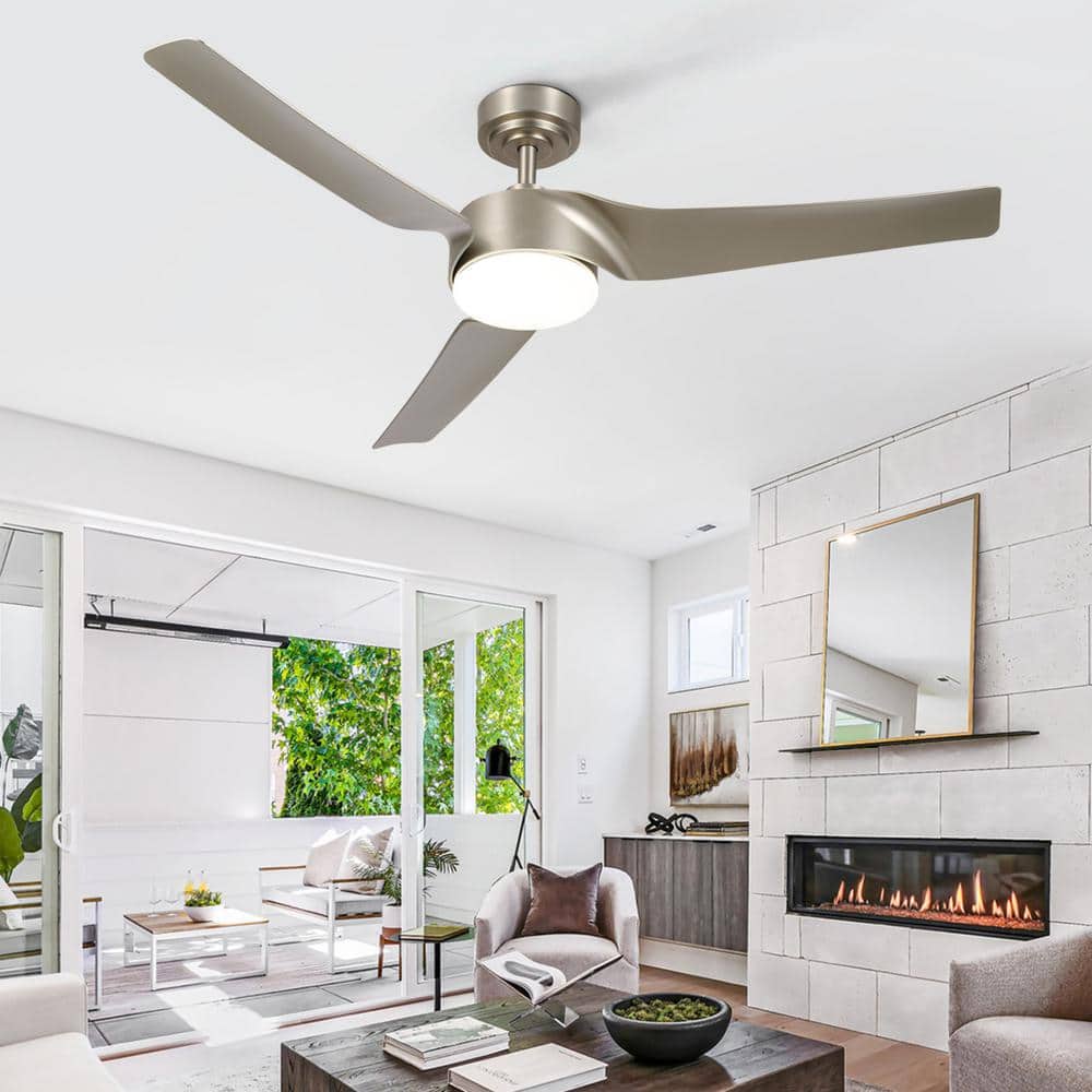 52" Nickel Smart Ceiling Fan with Dimmable LED Light and Remote