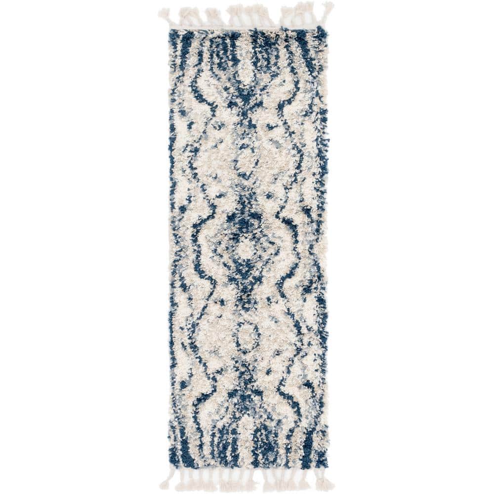Unique Loom Hygge Shag Valley Blue 2 ft. 2 in. x 6 ft. Runner Rug