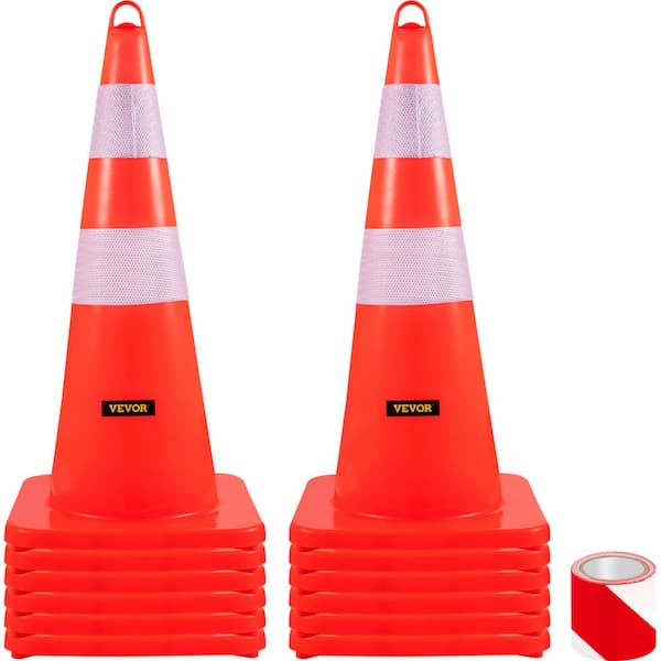 VEVOR 28 in. Traffic Cones PVC Orange Safety Cone with Weighted Base and Hand-Held Ring for Traffic Control (12-Pack)