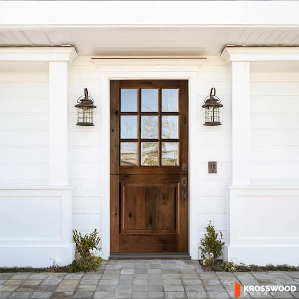 36 in. x 80 in. Farmhouse Knotty Alder Left-Hand/Inswing Clear Glass Provincial Stain Dutch Wood Prehung Front Door
