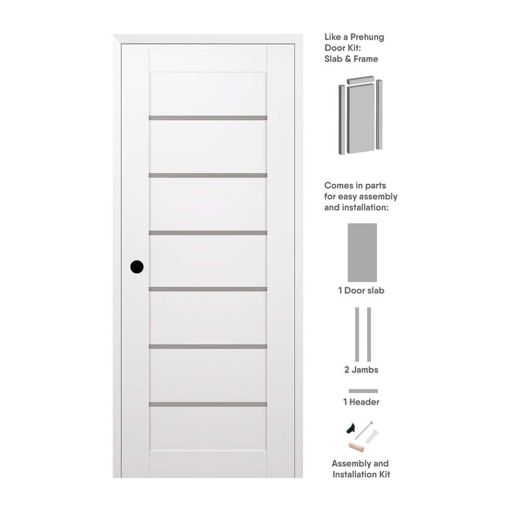 Alba 24 in. x 80 in. Right Hand 6 Lite Frosted Glass Snow White Composite Wood Single Prehung Interior Door price history on PriceWatchPro