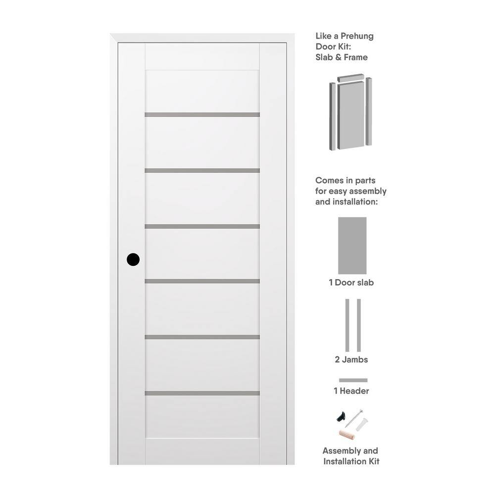 Alba 36 in. x 84 in. Right Hand 7 Lite Frosted Glass Snow White Composite Wood Single Prehung Interior Door price history on PriceWatchPro
