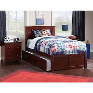 Madison Walnut Twin Platform Bed with Flat Panel Foot Board and Twin Size Urban Trundle Bed