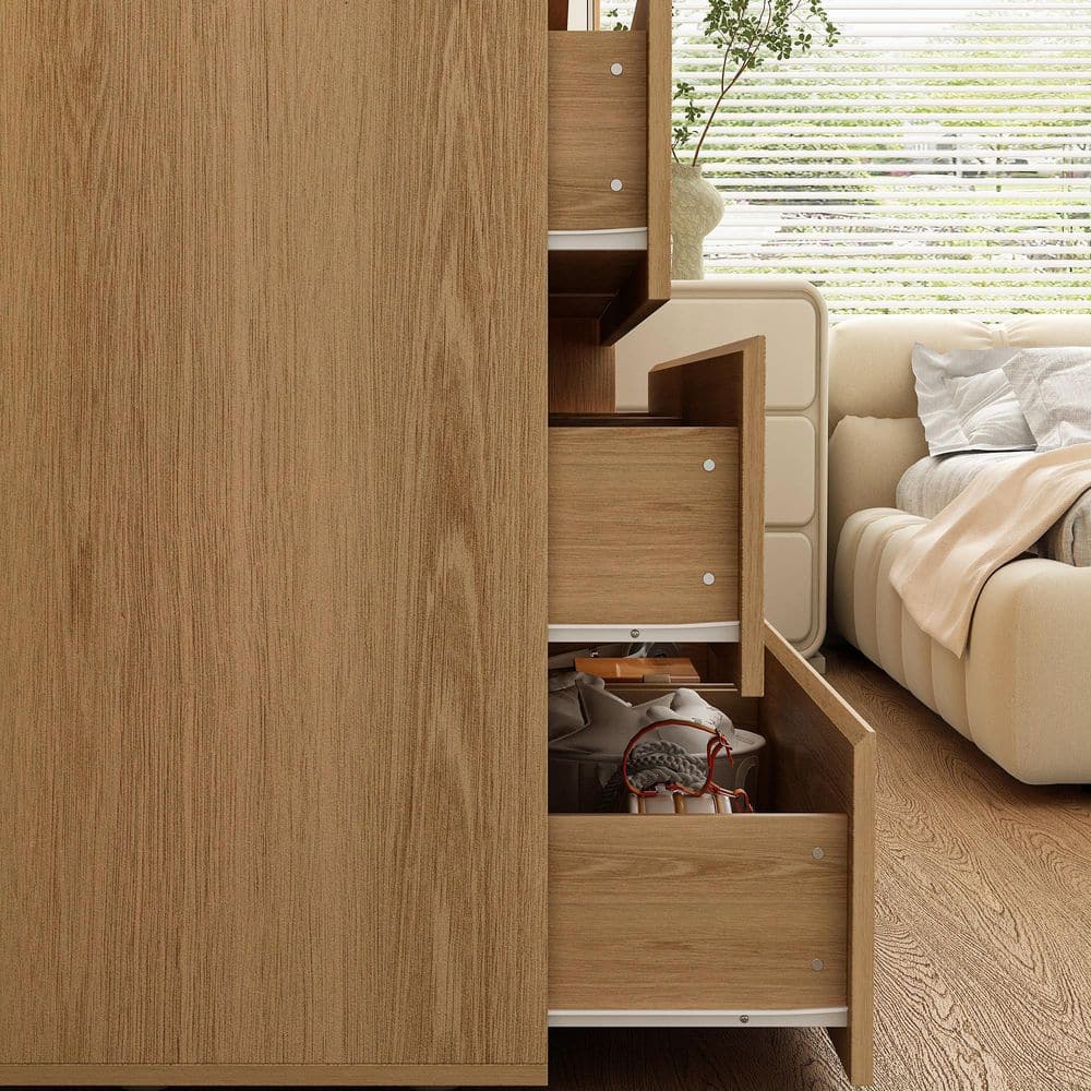 Yellow Wood Grain 6 Drawers 59 in. W Wooden Chest of Drawers, Dresser, Storage Cabinet - thumbnail 9