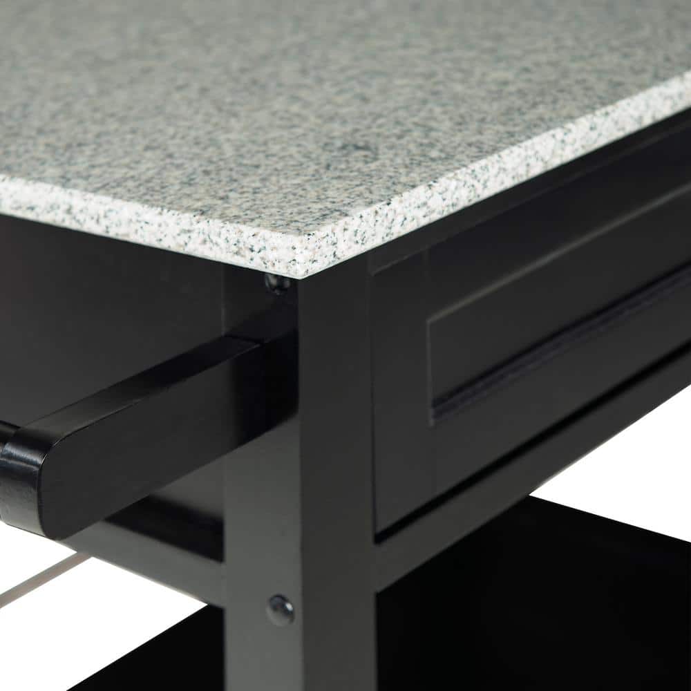 Caitlin White Granite Top Kitchen Cart with Casters - thumbnail 3