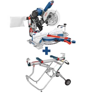 15 Amp Corded 10 in. Dual-Bevel Sliding Glide Miter Saw with 60-Tooth Saw Blade and Bonus Gravity Rise Stand with Wheels