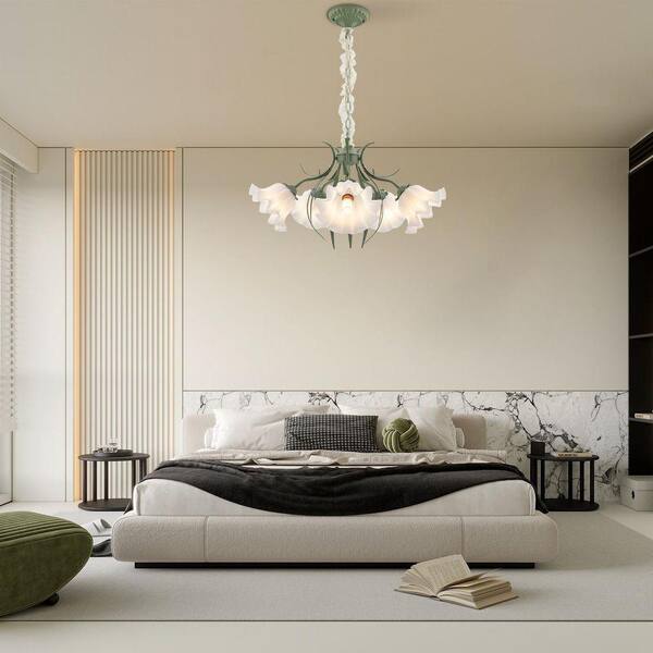 OUKANING 25.59 in. 5-Light Green Modern Flower Shape Chandelier
