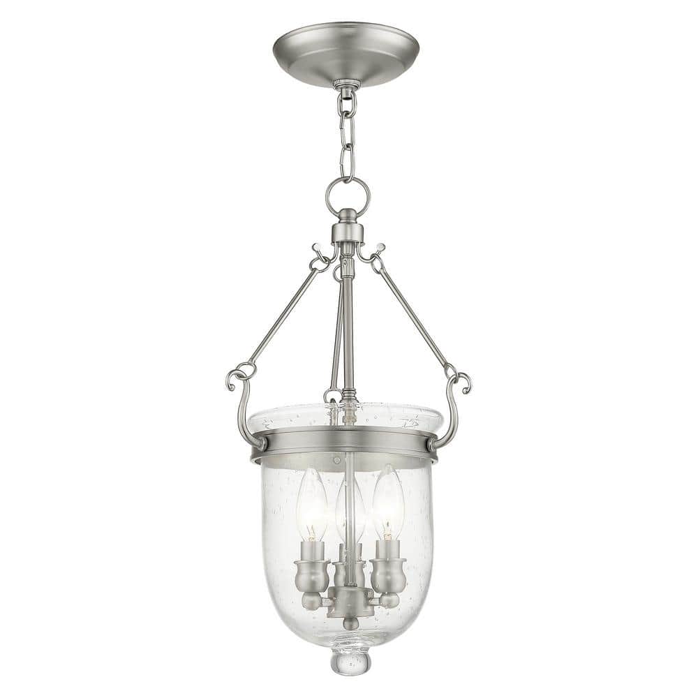 Jefferson Brushed Nickel Seeded Glass 3-Light Chain Lantern