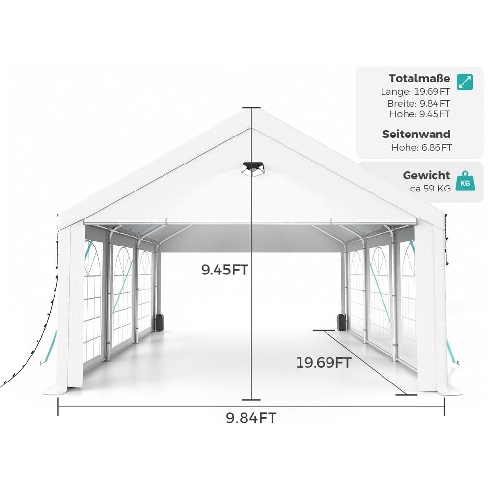 10x20FT White Steel Frame Patio Party Tent with Removable Sidewalls