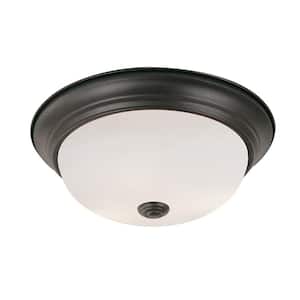 Bowers 13 in. 2-Light Oil Rubbed Bronze Flush Mount Ceiling Light Fixture with Frosted Glass Shade
