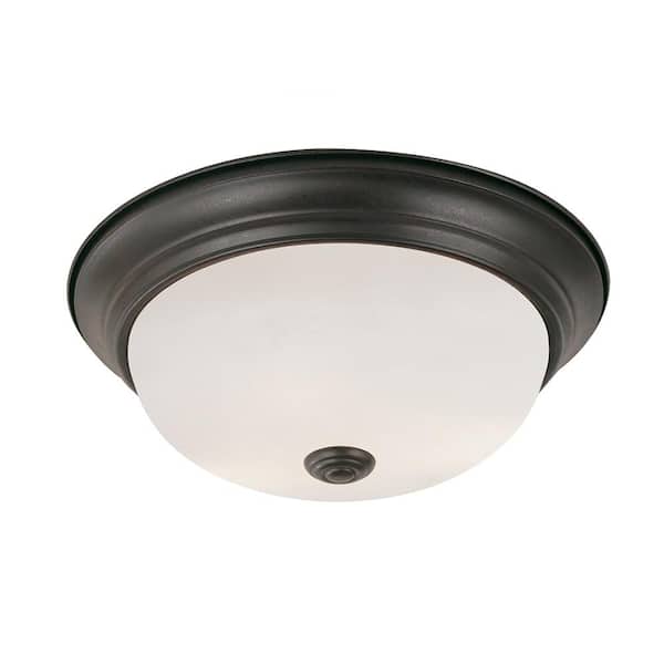 Bel Air Lighting Bowers 13 in. 2-Light Oil Rubbed Bronze Flush Mount Ceiling Light Fixture with Frosted Glass Shade