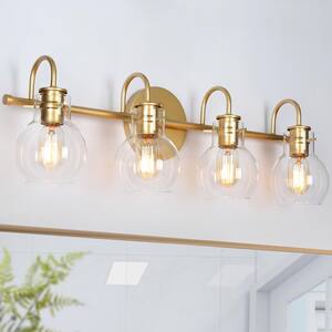 28.5 in. 4-Light Light Gold Vanity Light with Globe Clear Glass Shades