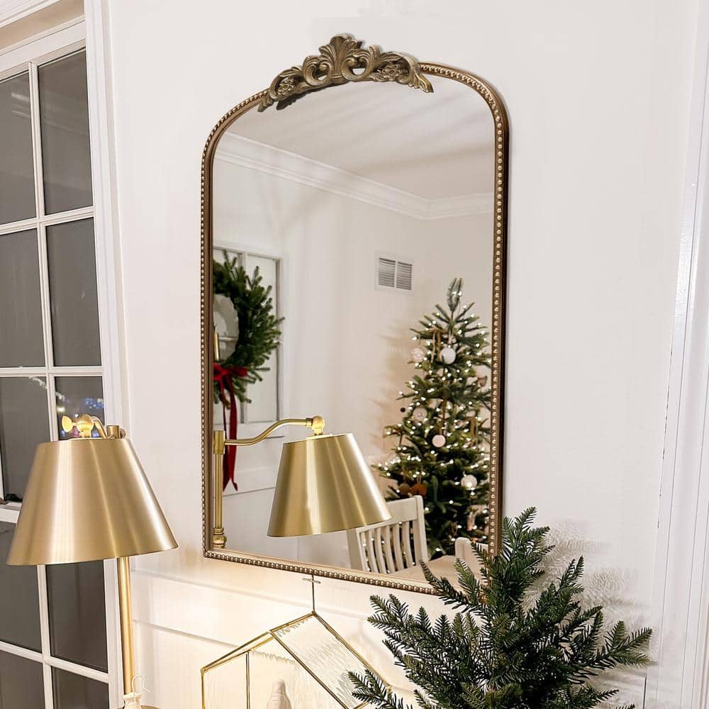 Crane Lake Gold Arched Vintage Metal Frame Mirror, 24 x 36 in.