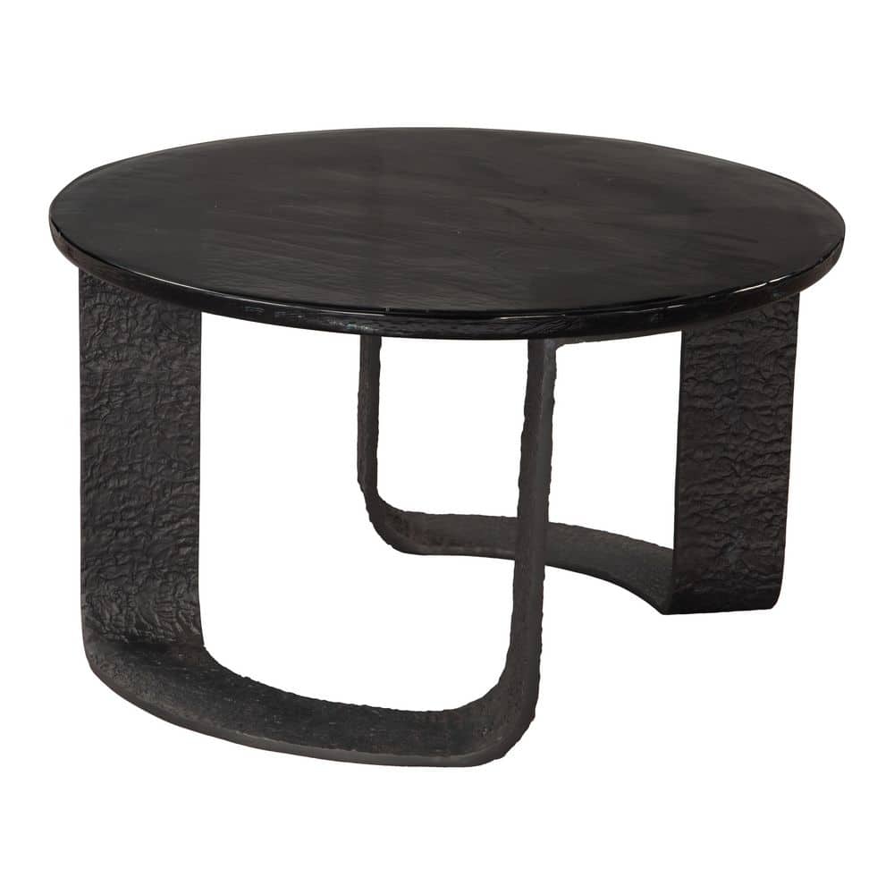 Divin Collection 31.9 in. Black Round Recycled Sand Cast Glass Coffee Table price history on PriceWatchPro