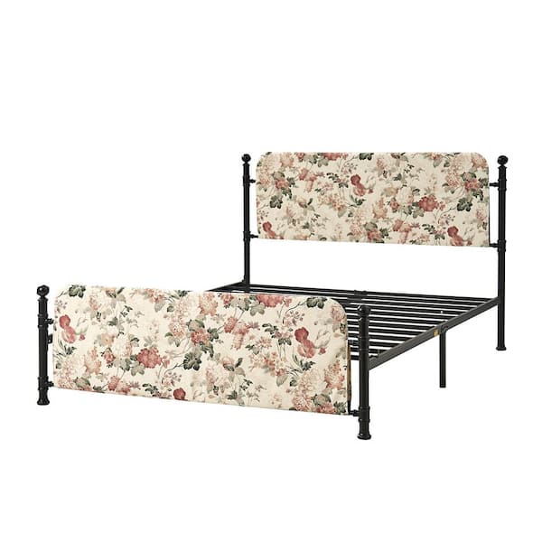 JAYDEN CREATION Baltazar Blush Transitional 61.75 in. Metal Frame Platform Bed with Floral Upholstered