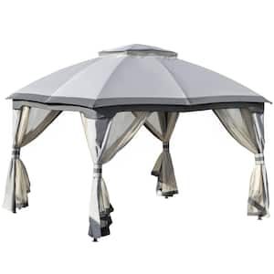 10 ft. x 12 ft. Gray Outdoor Patio Gazebo Canopy with Double Vented Roof, Zippered Mesh Sidewalls, Solid Steel Frame