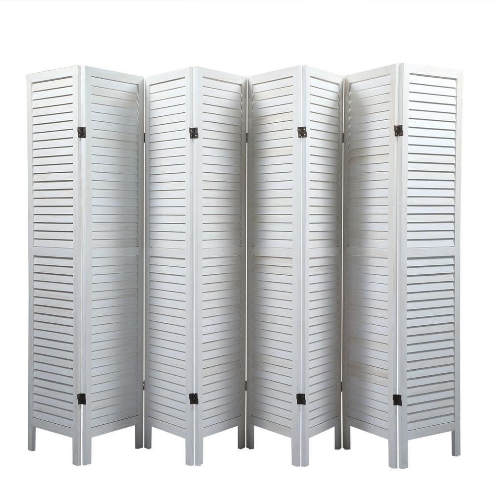 8 Panel Screen Folding Louvered Room Divider Sycamore Wood