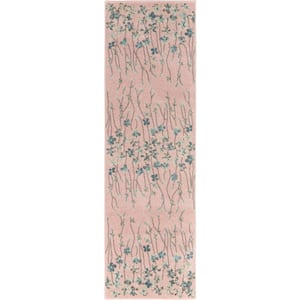 Tranquil Pink 2 ft. x 7 ft. Floral Modern Kitchen Runner Area Rug