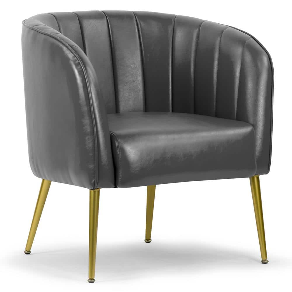 Glamour Home Avia Grey Faux Leather Accent Chair with Decorative ...