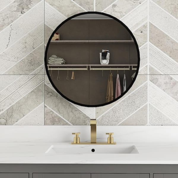 24 in. W x 24 in. H Round Black Iron Surface Mount Medicine Cabinet with Mirror