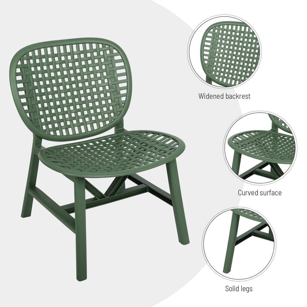 Green Plastic 3-Piece Outdoor Bistro Set with Armchairs and Table