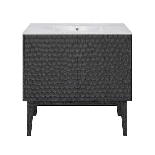 Bosse 36 in. Freestanding Bath Vanity in Black Oak with White Ceramic Sink Top