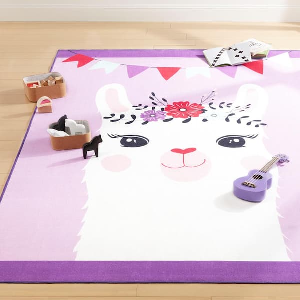 Imagine Llama Purple/White 4 ft. x 6 ft. Kid's Washable Area Rug