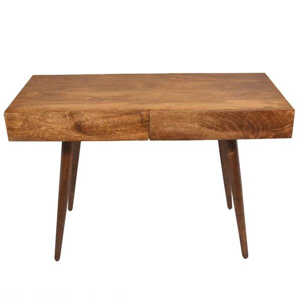 THE URBAN PORT Brown Mango Wood Writing Desk with 2-Drawers and Tapered Legs