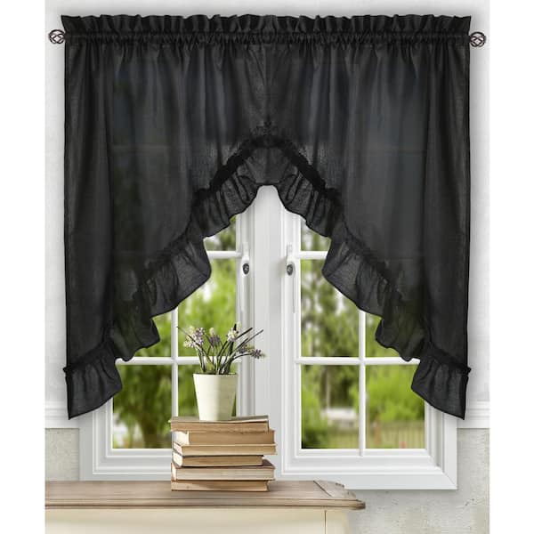 Ellis Curtain Stacey 38 in. L Polyester/Cotton Swag Valance Pair in Black