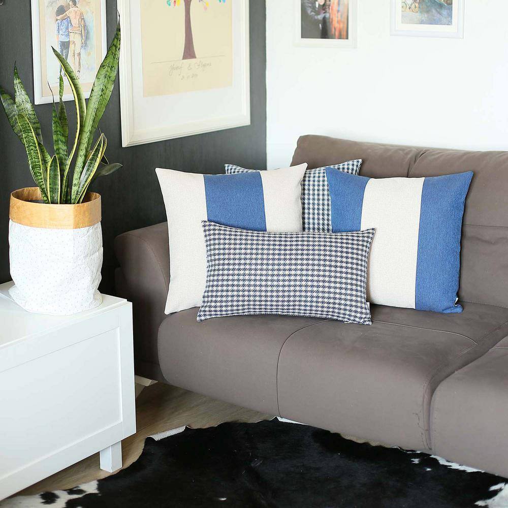 Blue and Ivory Polyester Euro Throw Pillow Covers, Set of 2